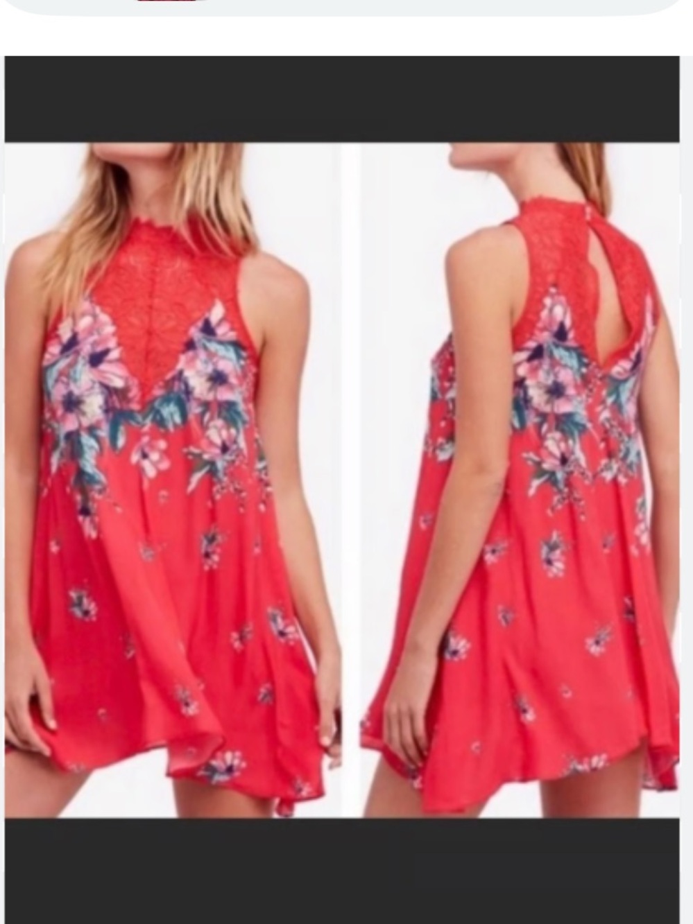 Intimately Free People Marsha Red Hot Combo Lace Neck Dress new with tag XS